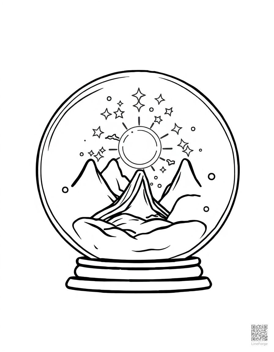 crystal ball showing a magical vision coloring page Minimal style - free printable