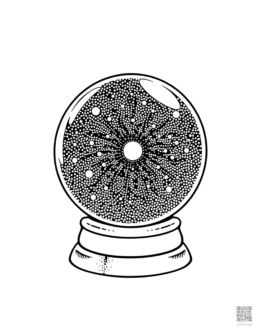 crystal ball showing a magical vision coloring page Stipple style - free printable