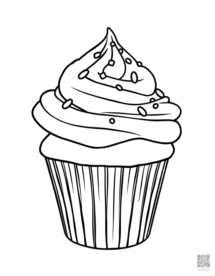Cupcake with swirled frosting and sprinkles coloring page Contour style - free printable