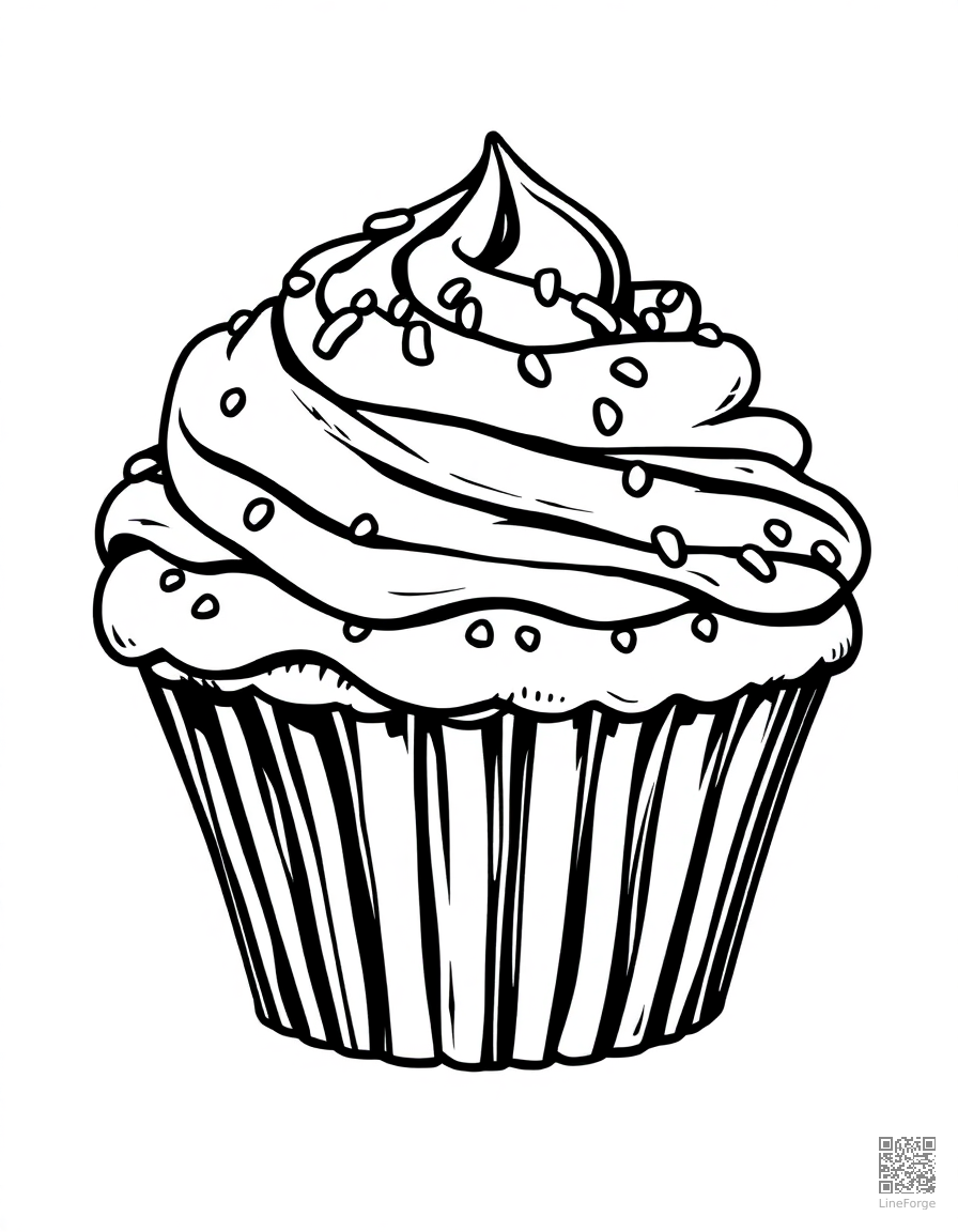Cupcake with swirled frosting and sprinkles coloring page Manga style - free printable