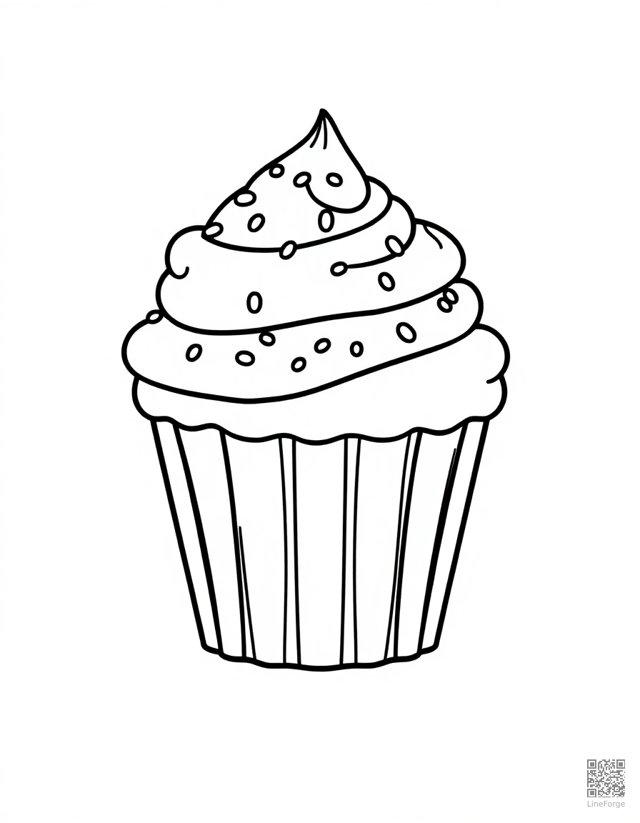 Cupcake with swirled frosting and sprinkles coloring page Minimal style - free printable
