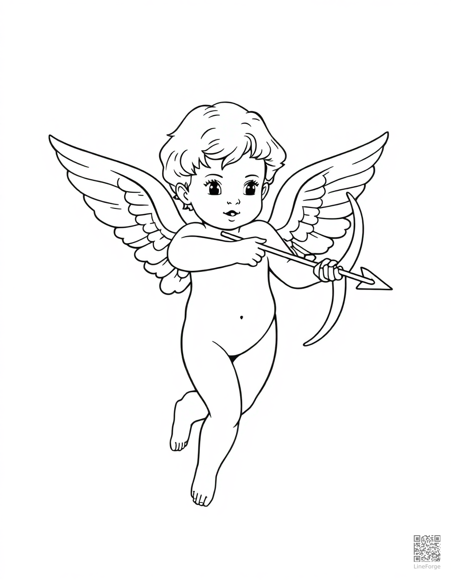 cupid with bow and arrow coloring page Contour style - free printable