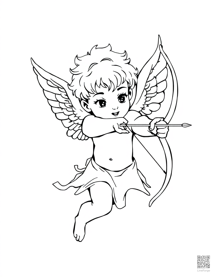 cupid with bow and arrow coloring page Manga style - free printable