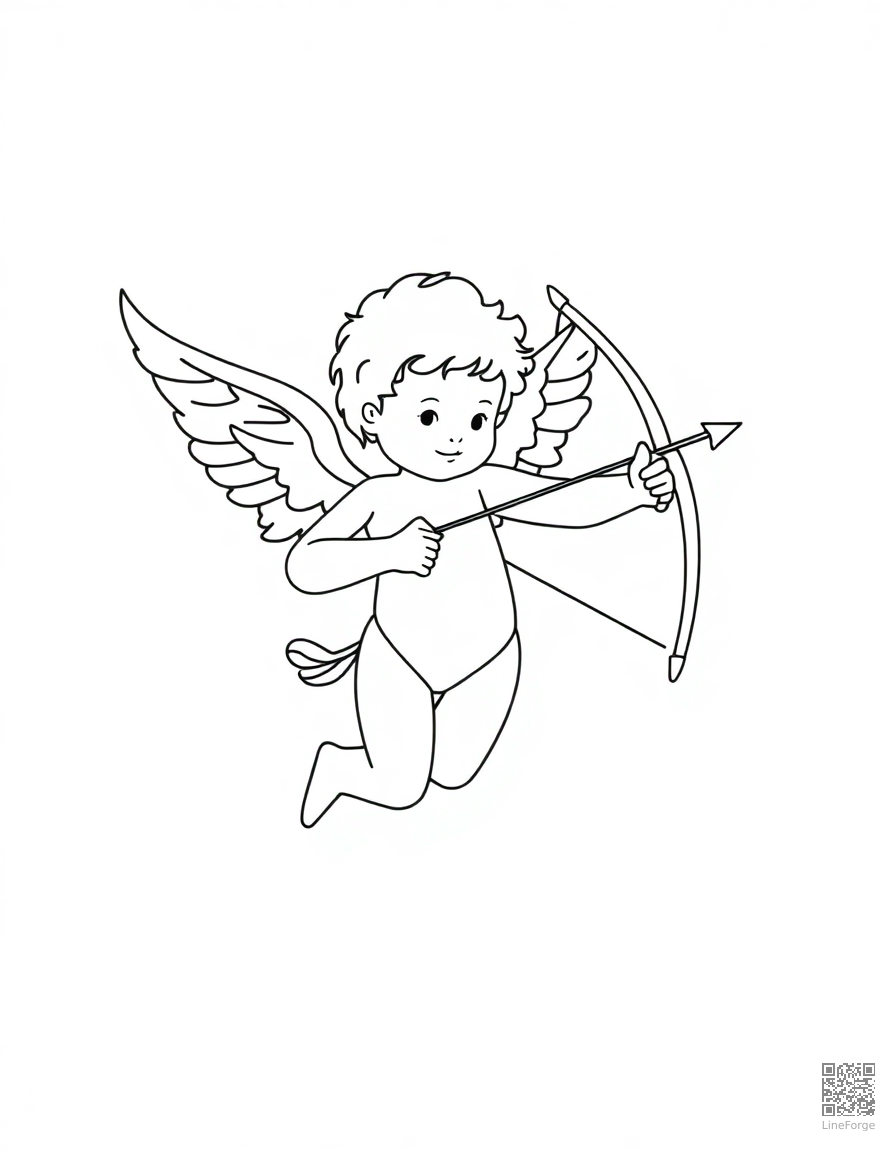cupid with bow and arrow coloring page Minimal style - free printable