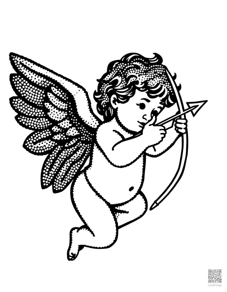 cupid with bow and arrow coloring page Stipple style - free printable