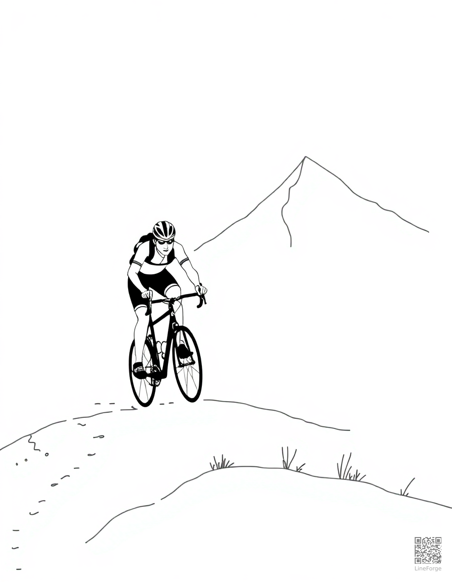 cyclist racing on a mountain trail coloring page Minimal style - free printable