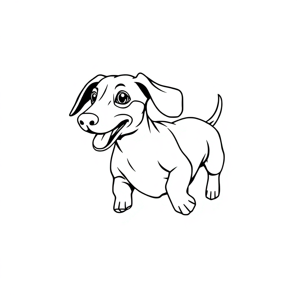 Dachshund dog — playing and running, energetic and joyful coloring page Contour style - free printable
