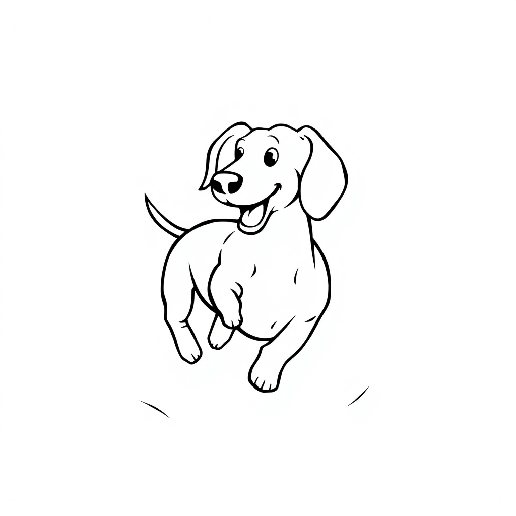 Dachshund dog — playing and running, energetic and joyful coloring page Minimal style - free printable