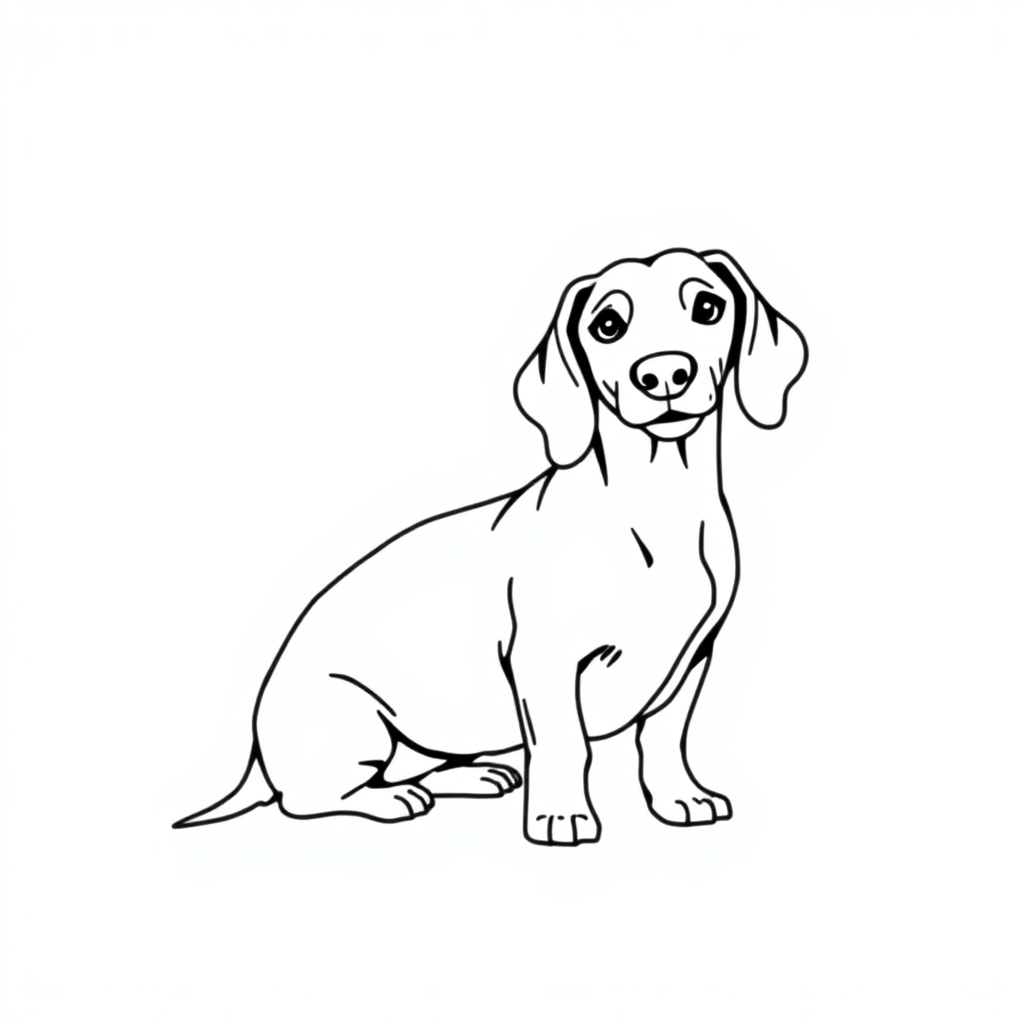 Dachshund dog — sitting portrait, looking at viewer, friendly expression coloring page Minimal style - free printable