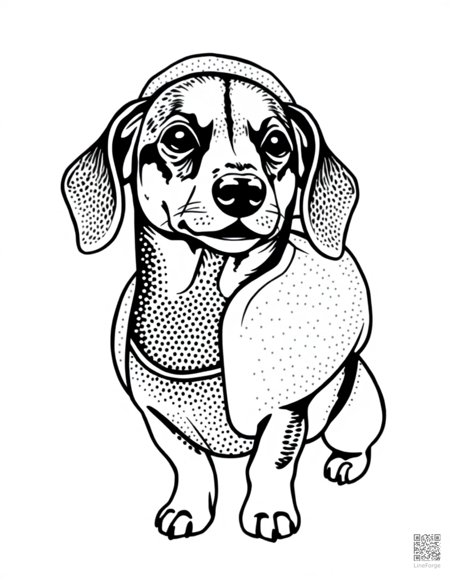 dachshund wearing a hot dog costume coloring page Stipple style - free printable