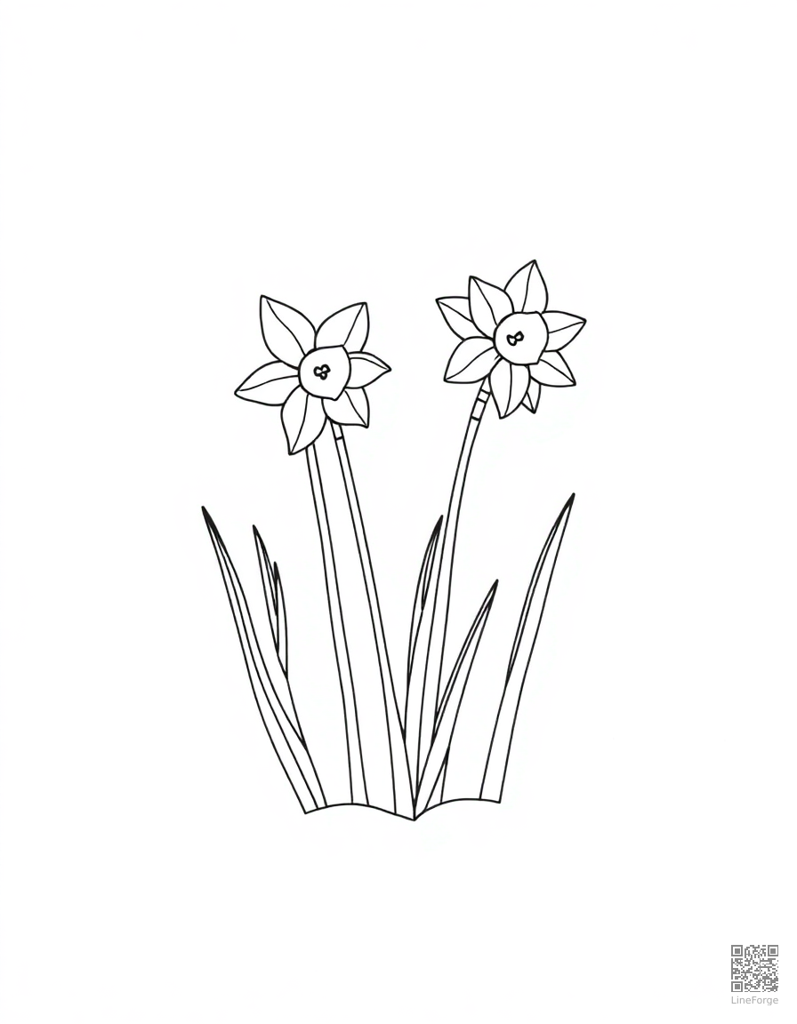 daffodils pushing through spring snow coloring page Minimal style - free printable