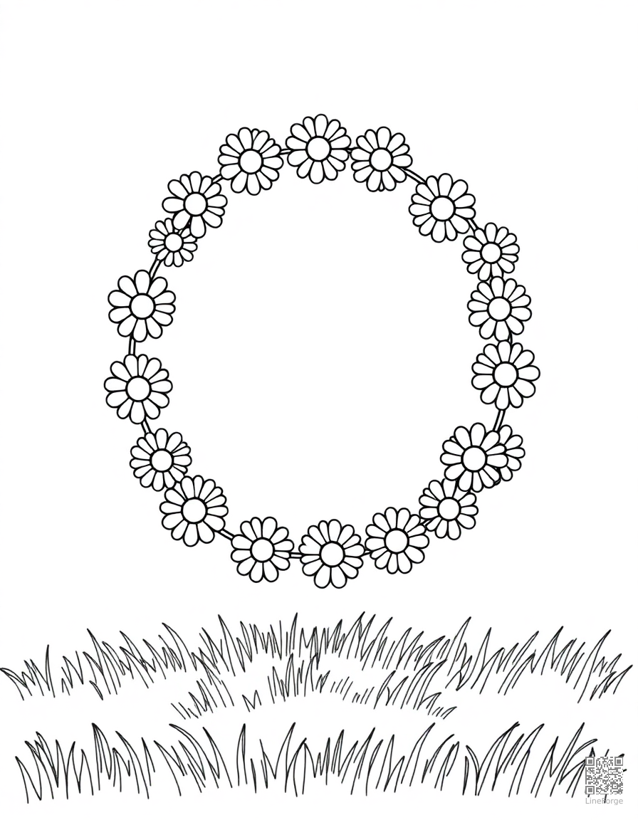 daisy chain wreath on green grass coloring page Minimal style - free printable
