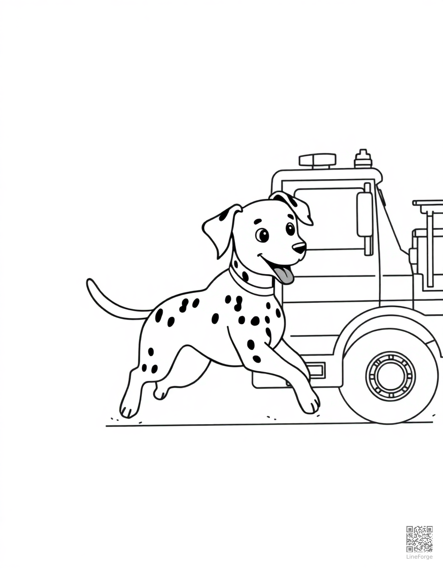 dalmatian running alongside a fire truck coloring page Minimal style - free printable