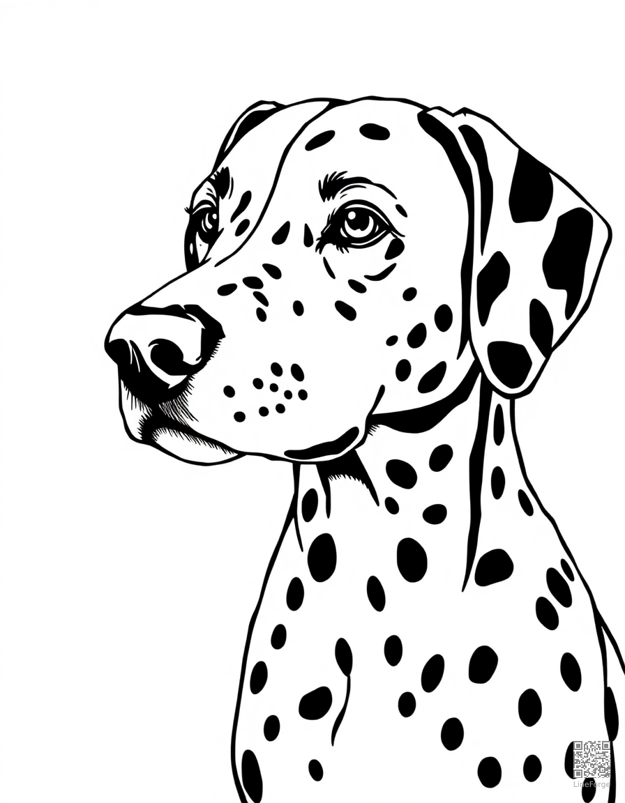 Dalmatian with spots coloring page Crosshatch style - free printable