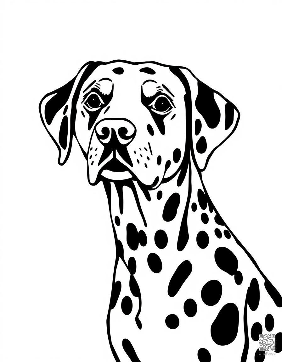 Dalmatian with spots coloring page Woodcut style - free printable