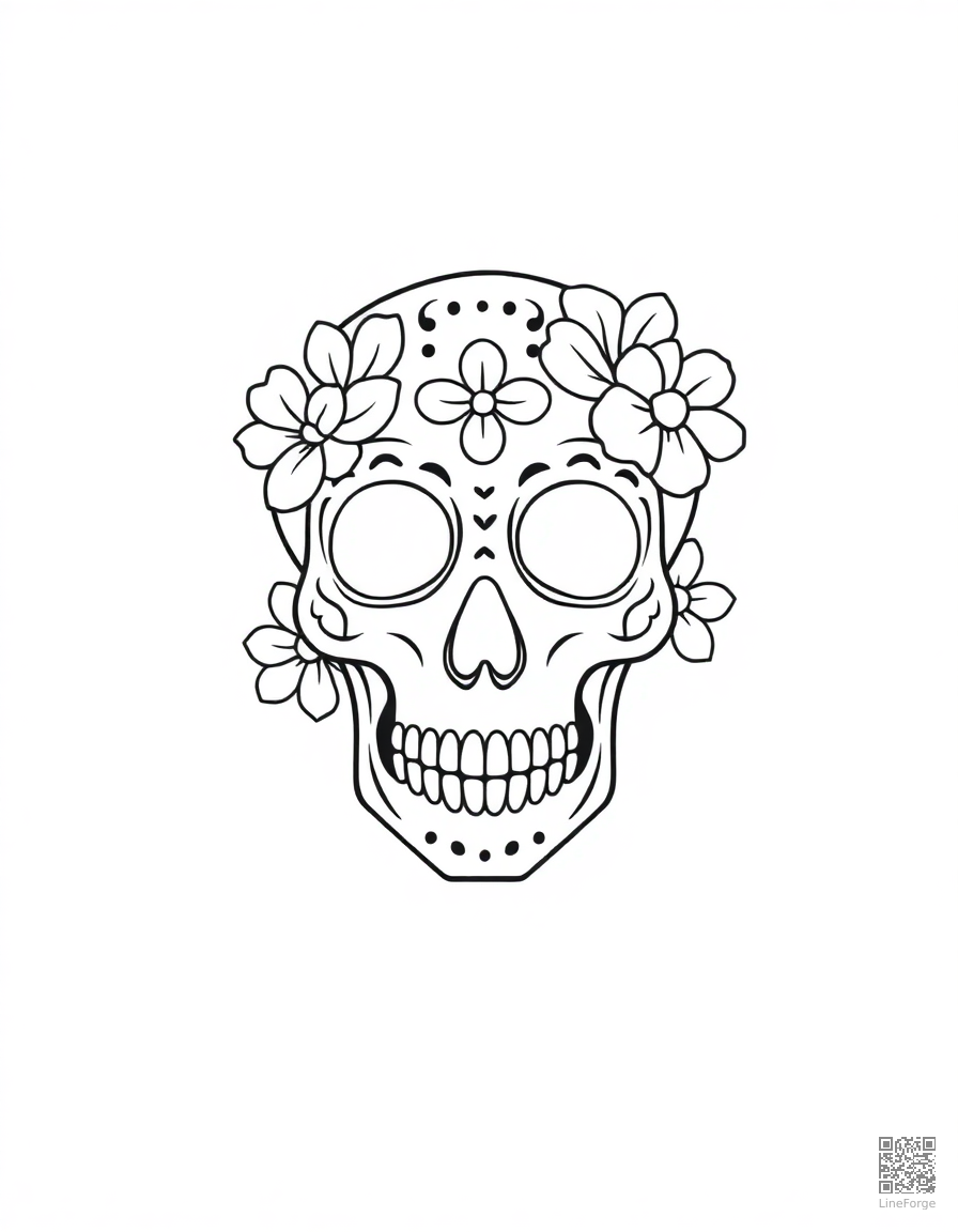 day of the dead skull with flowers coloring page Minimal style - free printable