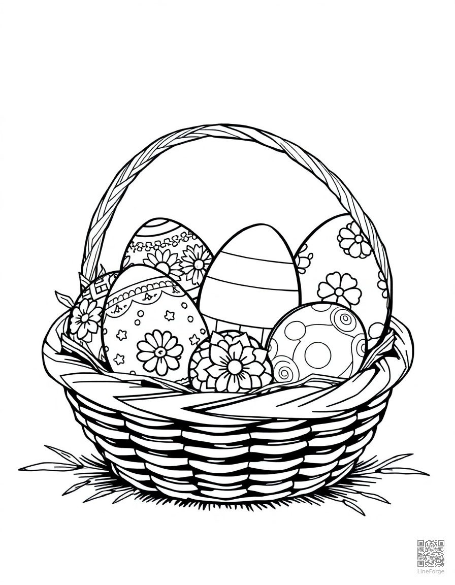 decorated easter eggs in a basket coloring page Manga style - free printable