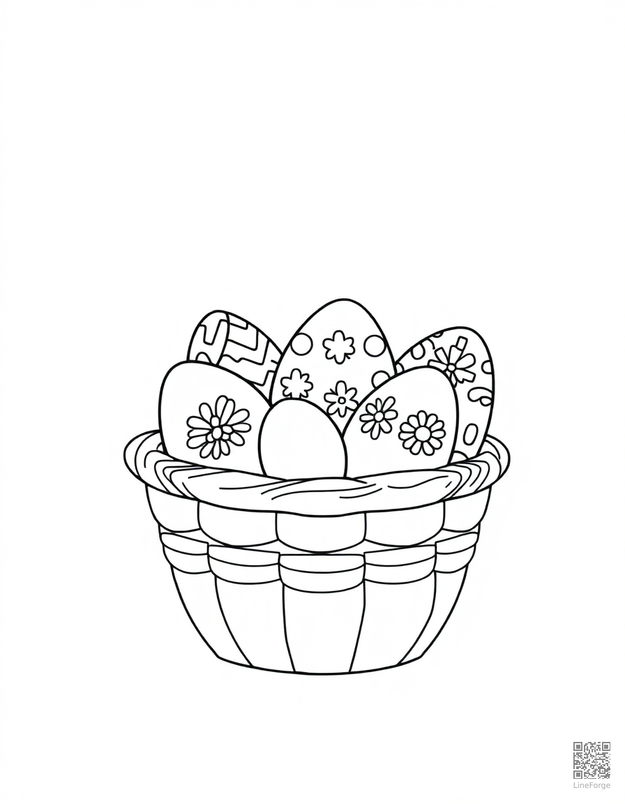 decorated easter eggs in a basket coloring page Minimal style - free printable