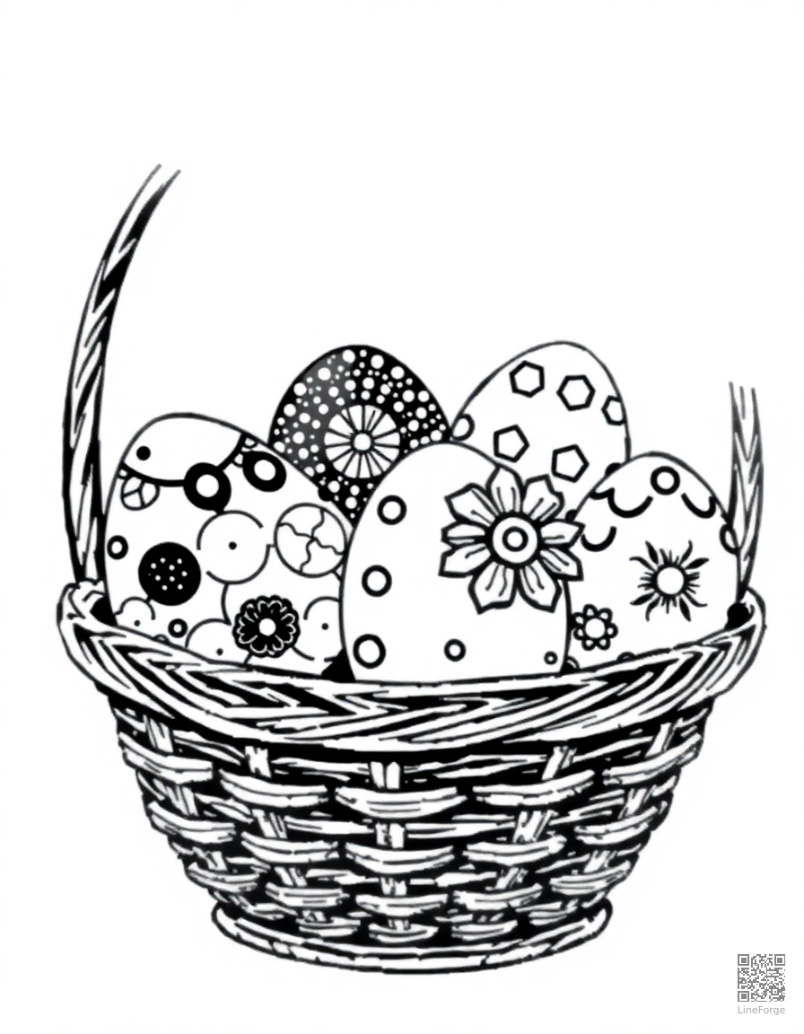 decorated easter eggs in a basket coloring page Stipple style - free printable