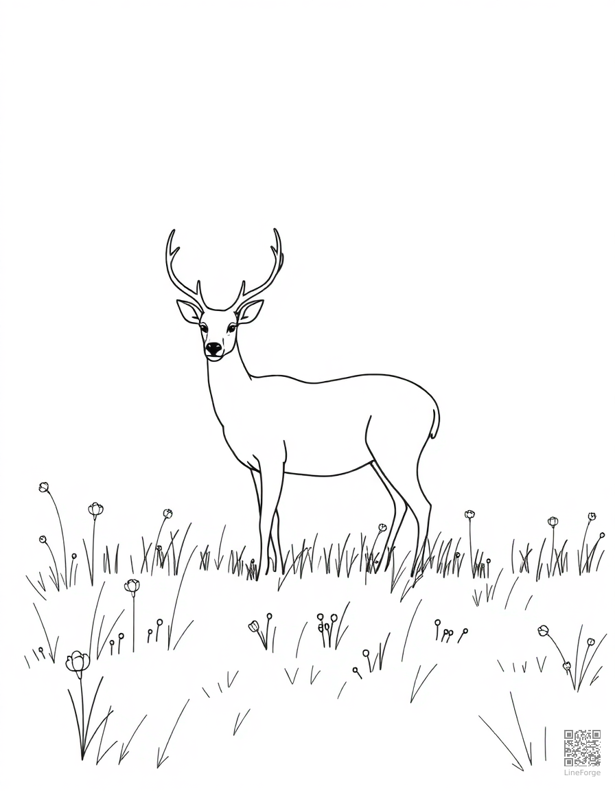 deer in an autumn meadow coloring page Minimal style - free printable