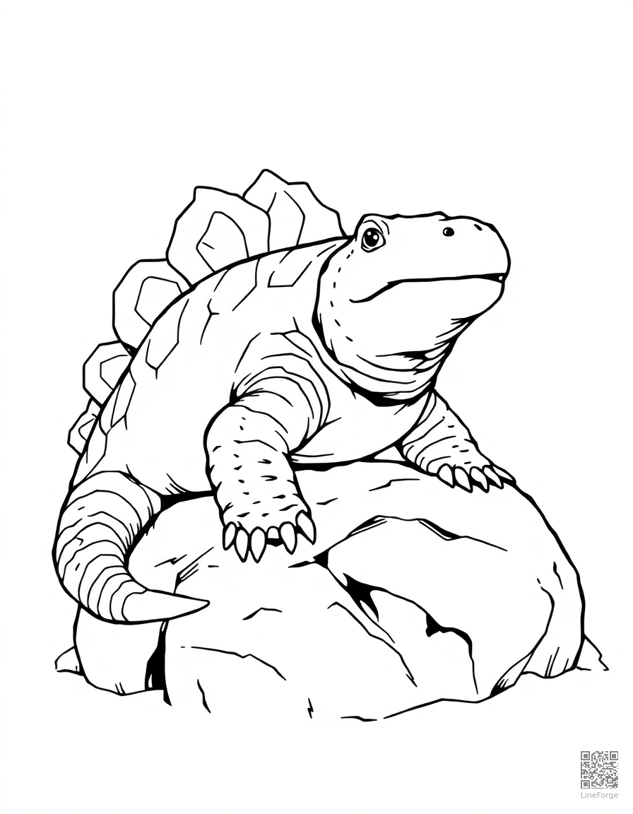dimetrodon basking on a rock coloring page Manga style - free printable