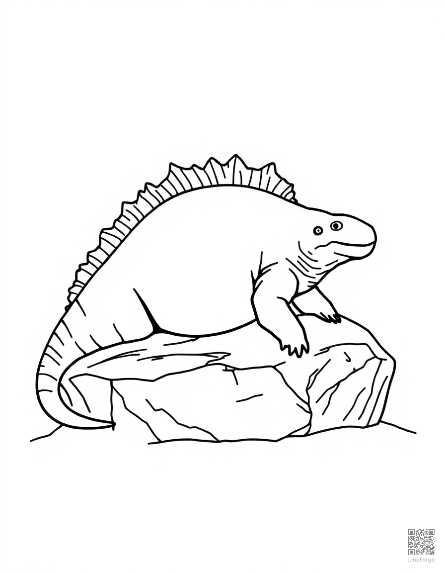 dimetrodon basking on a rock coloring page Minimal style - free printable