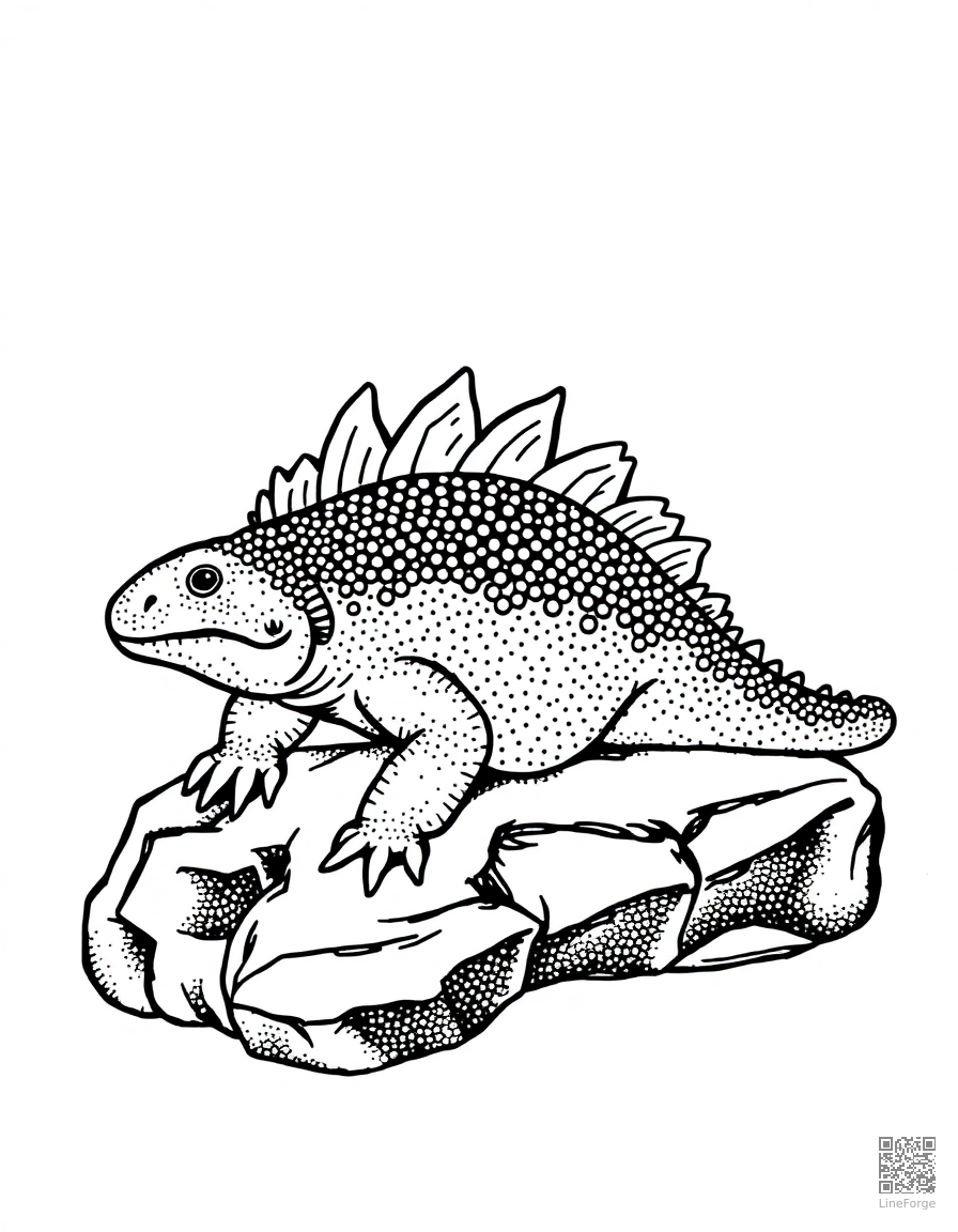 dimetrodon basking on a rock coloring page Stipple style - free printable