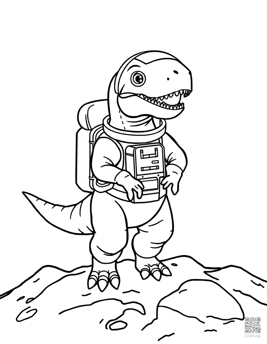 dinosaur astronaut on the moon coloring page Contour style - free printable