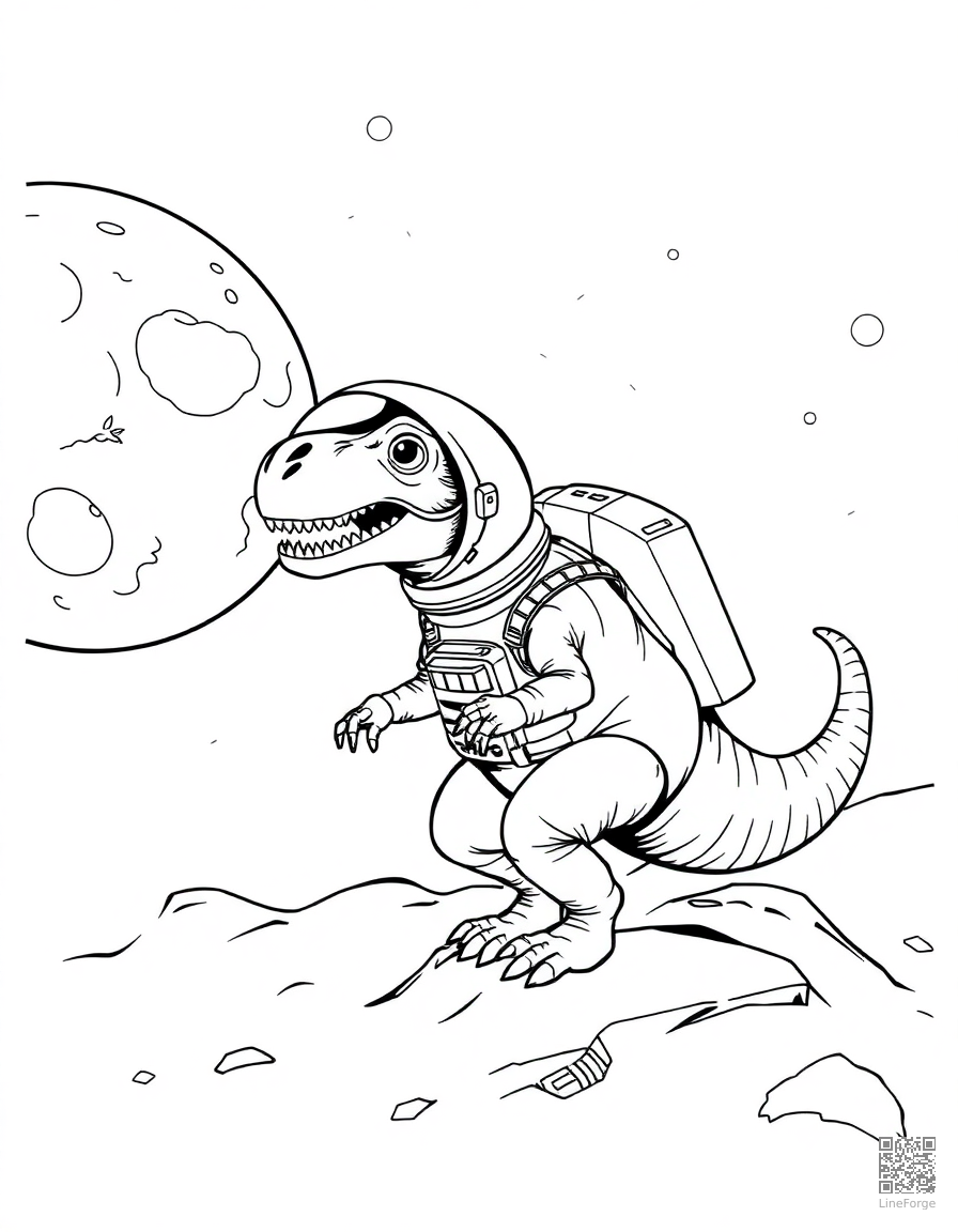 dinosaur astronaut on the moon coloring page Manga style - free printable