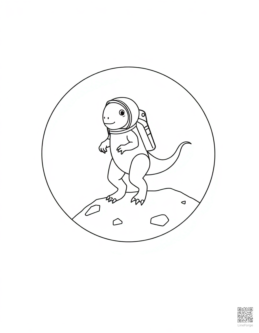 dinosaur astronaut on the moon coloring page Minimal style - free printable