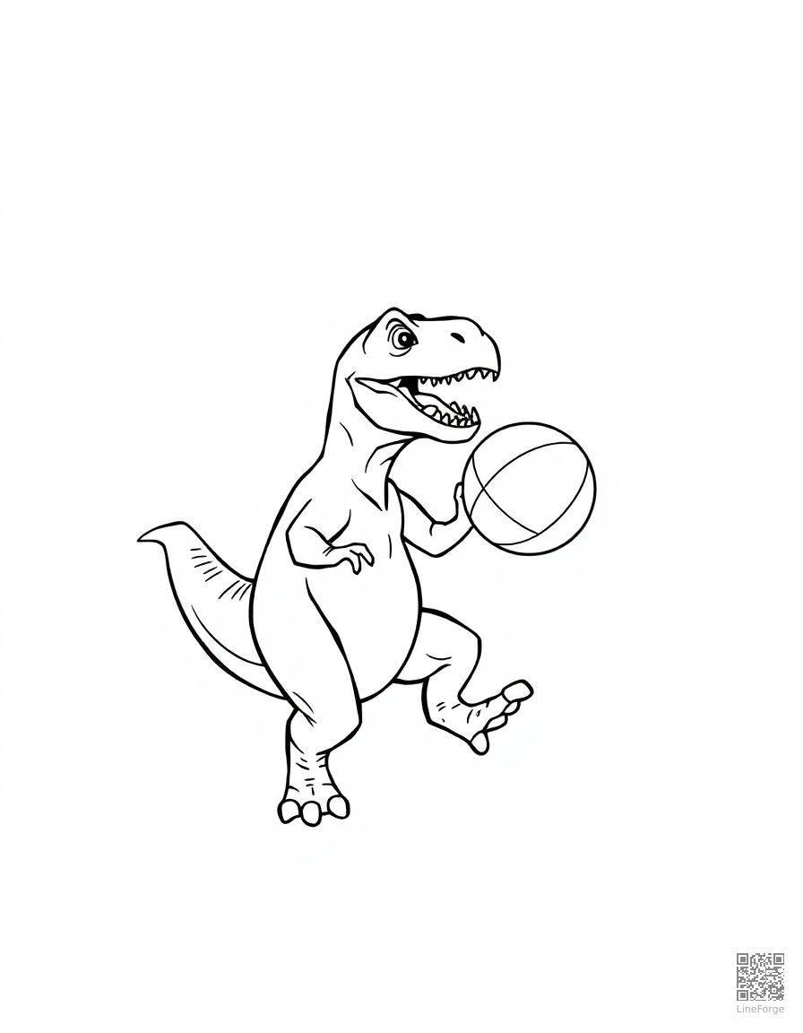 dinosaur playing basketball coloring page Contour style - free printable