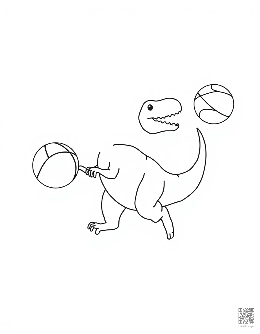 dinosaur playing basketball coloring page Minimal style - free printable