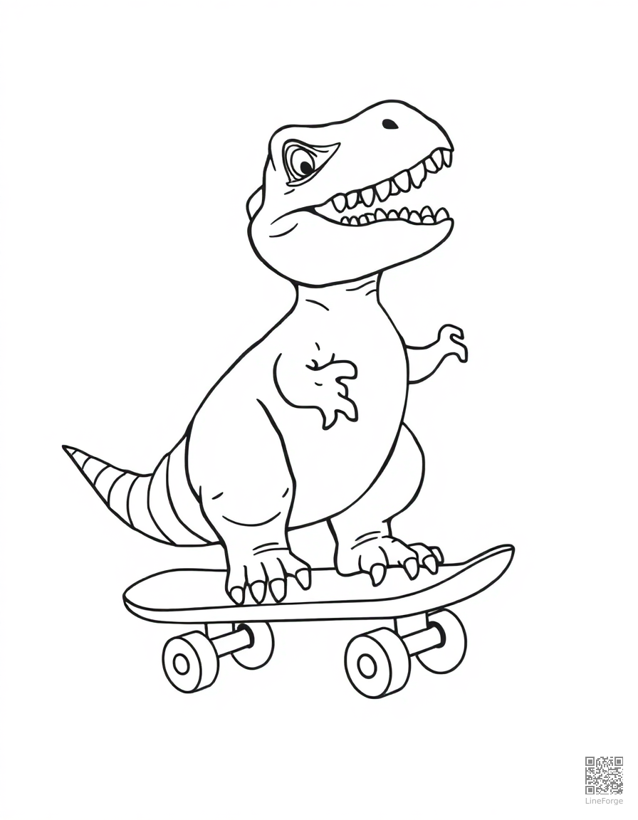 dinosaur riding a skateboard coloring page Contour style - free printable