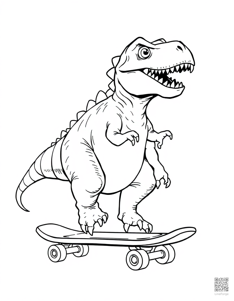 dinosaur riding a skateboard coloring page Manga style - free printable