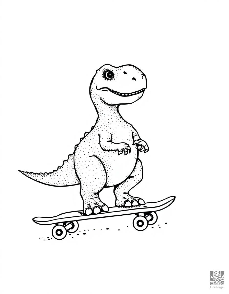 dinosaur riding a skateboard coloring page Stipple style - free printable
