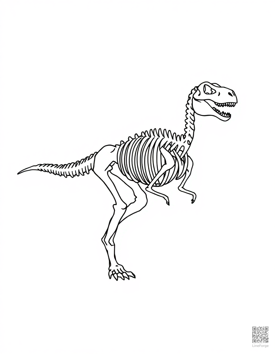 dinosaur skeleton in a museum display coloring page Minimal style - free printable