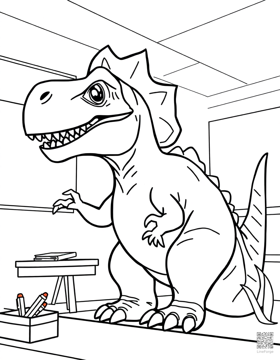 dinosaur teacher in a classroom coloring page Contour style - free printable
