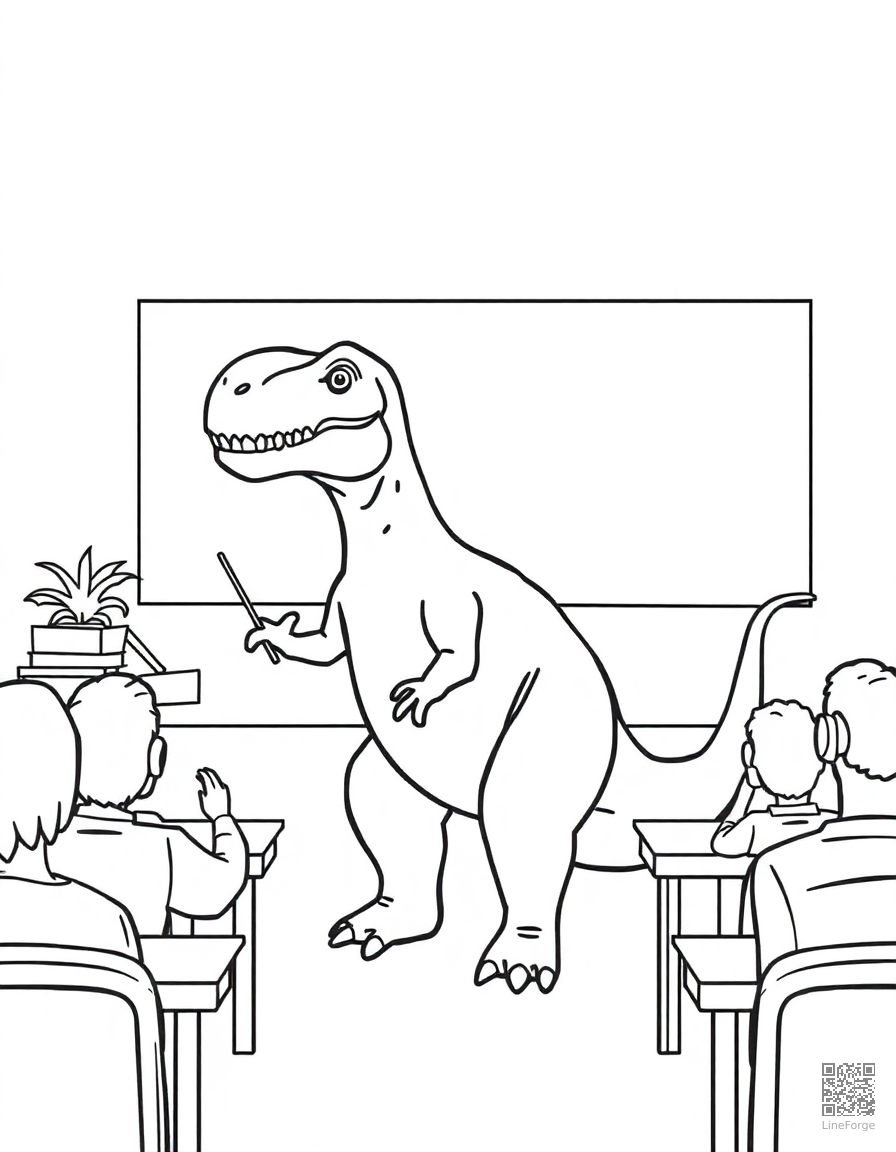 dinosaur teacher in a classroom coloring page Minimal style - free printable