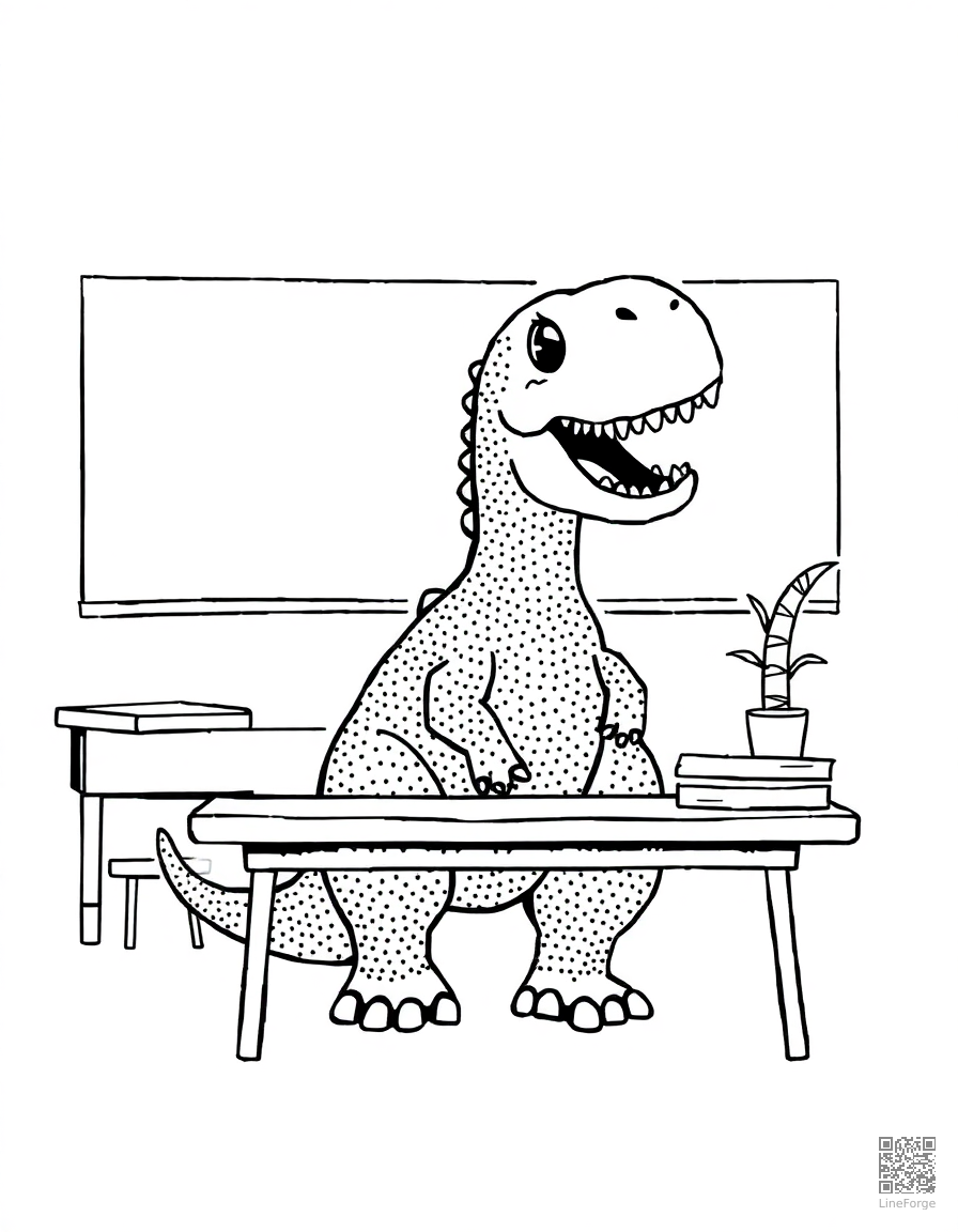 dinosaur teacher in a classroom coloring page Stipple style - free printable