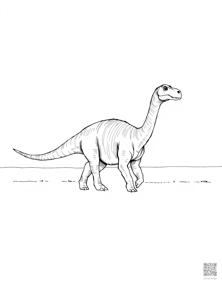 diplodocus walking across a vast plain coloring page Crosshatch style - free printable