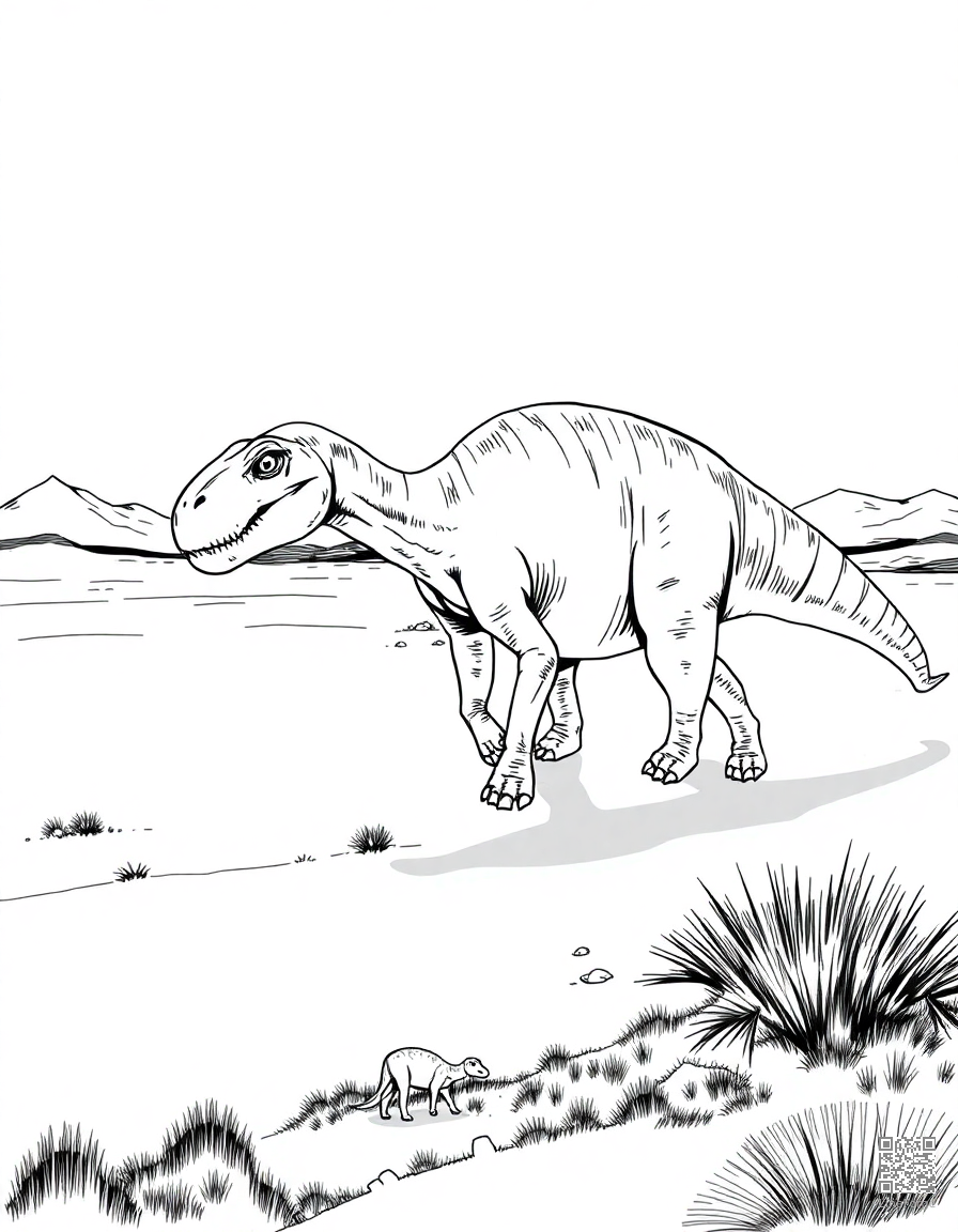 diplodocus walking across a vast plain coloring page Manga style - free printable