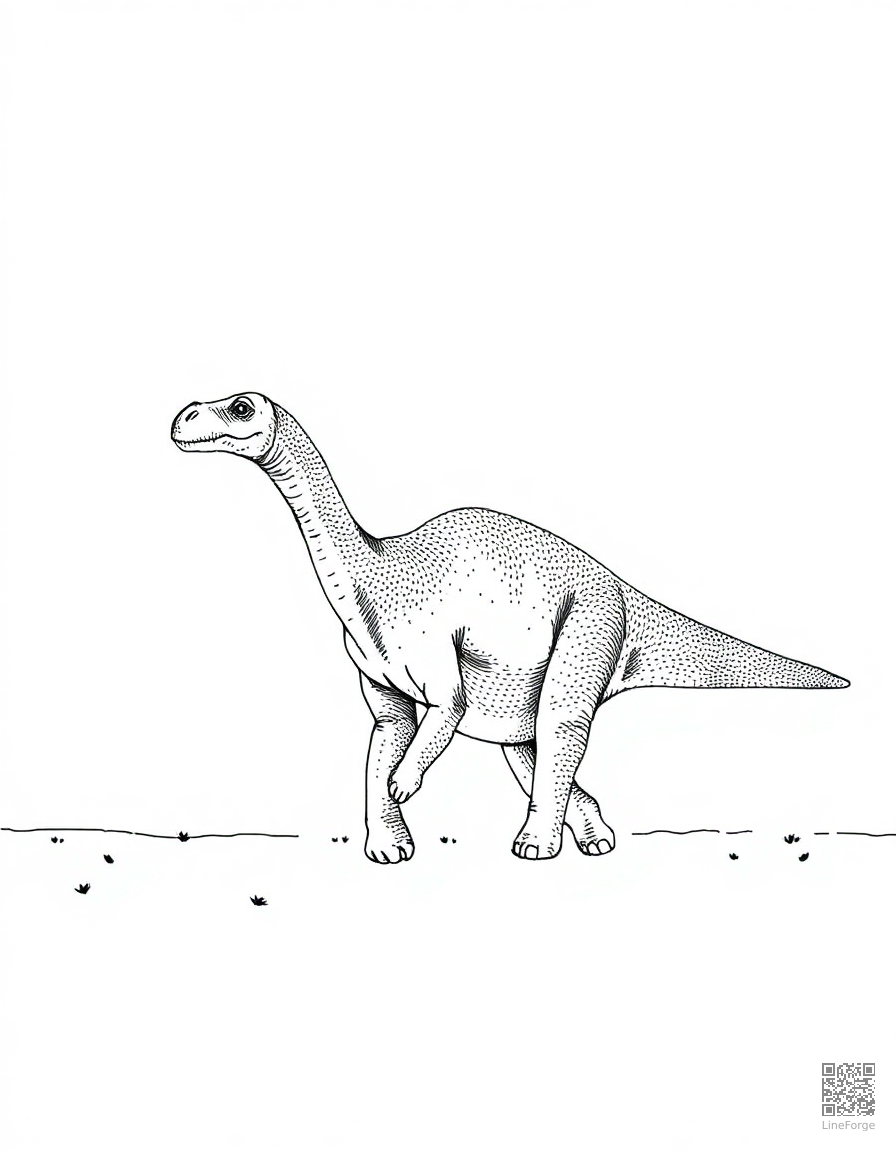 diplodocus walking across a vast plain coloring page Stipple style - free printable