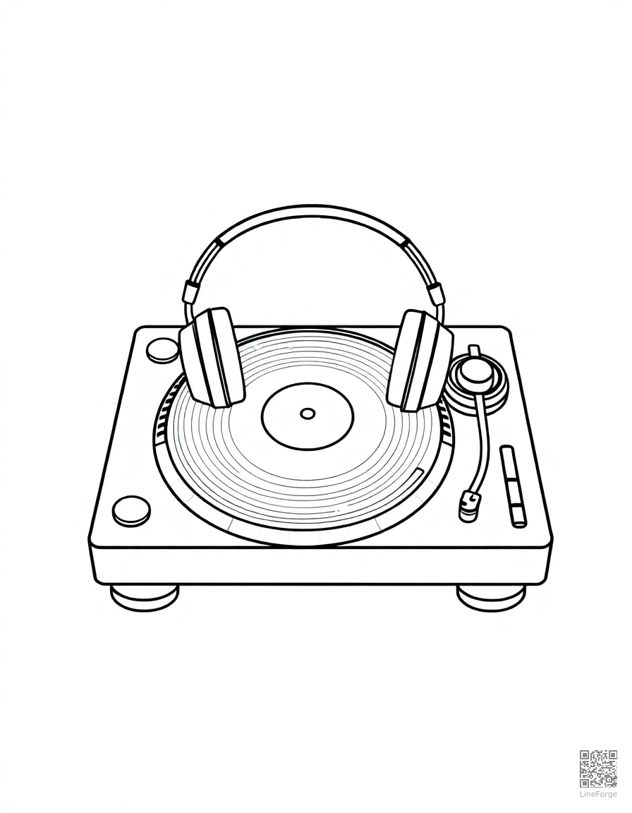 dj turntable with headphones coloring page Minimal style - free printable