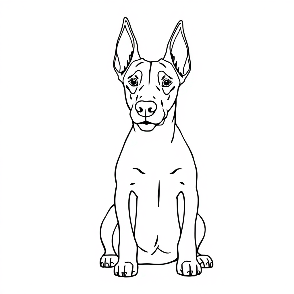 Doberman Pinscher dog — sitting portrait, looking at viewer, friendly expression coloring page Minimal style - free printable