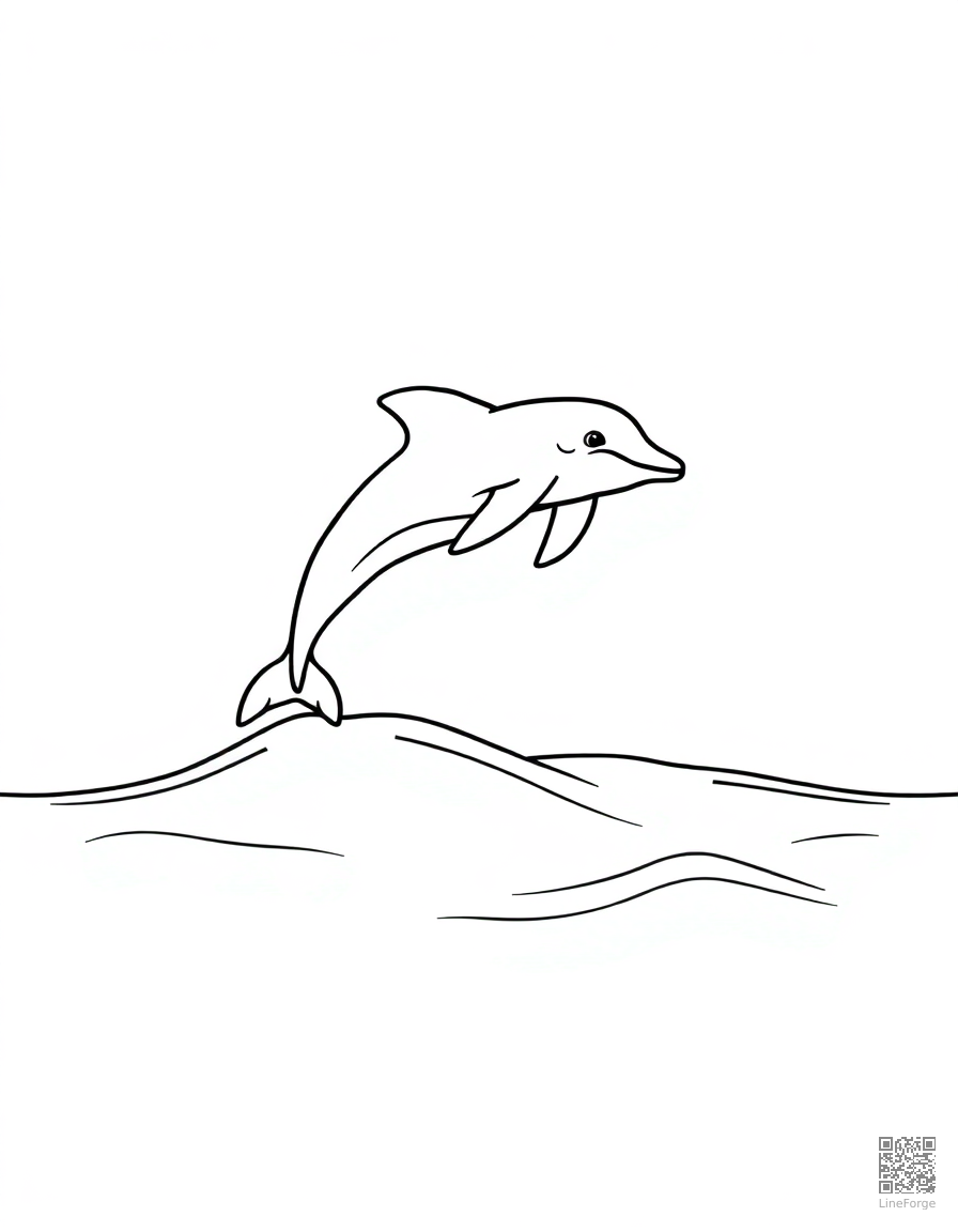 Free dolphin leaping out of the ocean at sunset coloring page in minimal style — printable line art