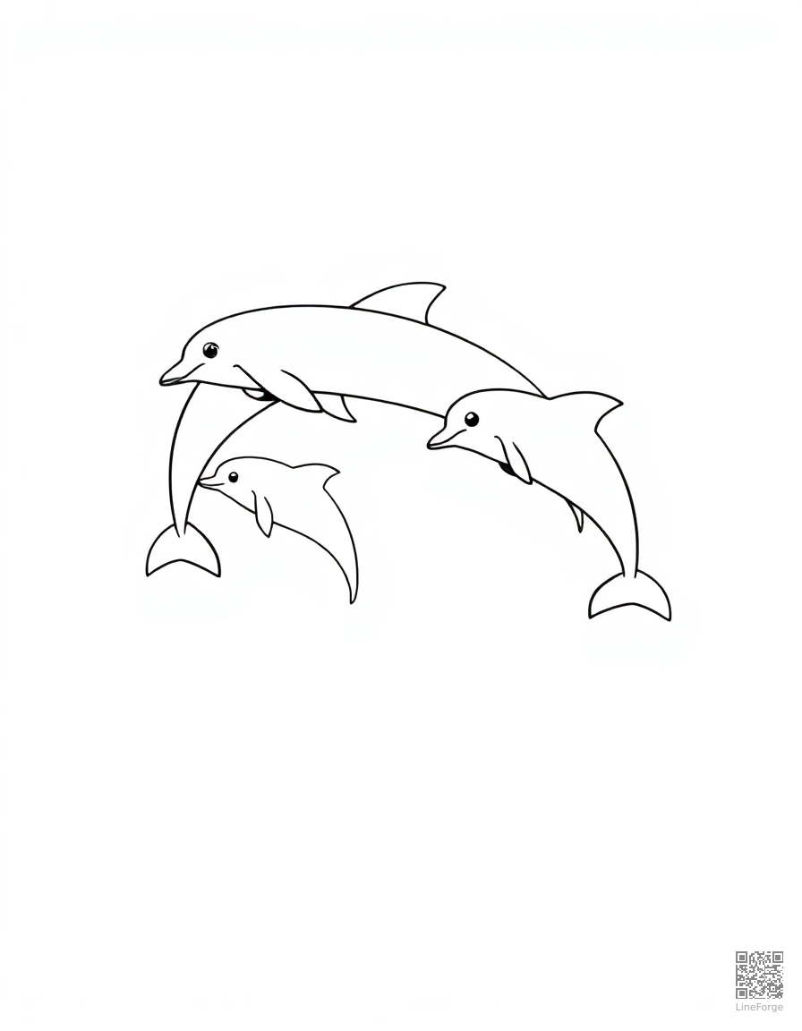 Dolphins jumping out of the ocean coloring page Minimal style - free printable