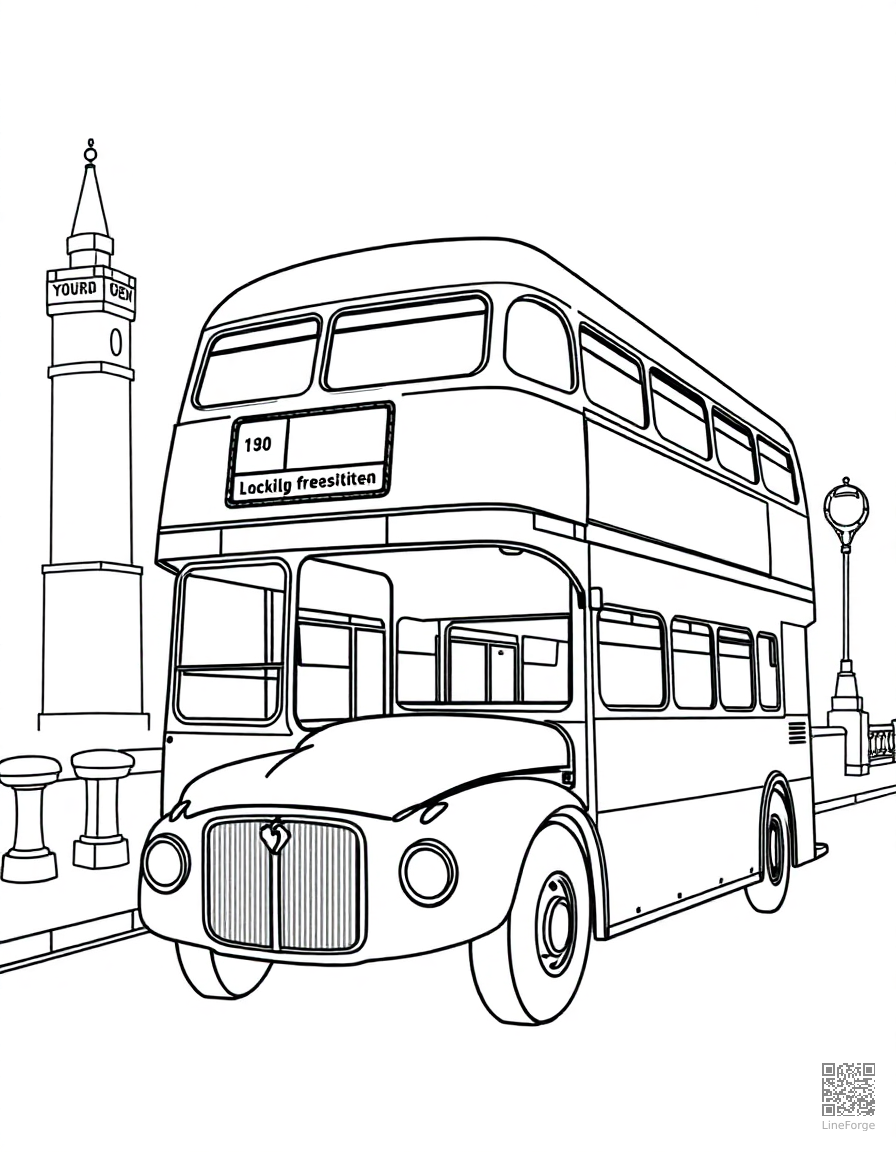 Free double decker bus in london coloring page in contour style — printable line art