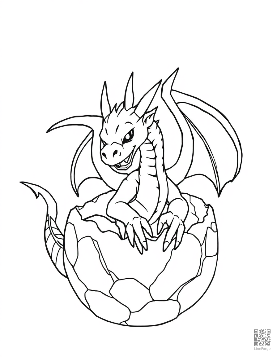 dragon hatching from a crystal egg coloring page Contour style - free printable