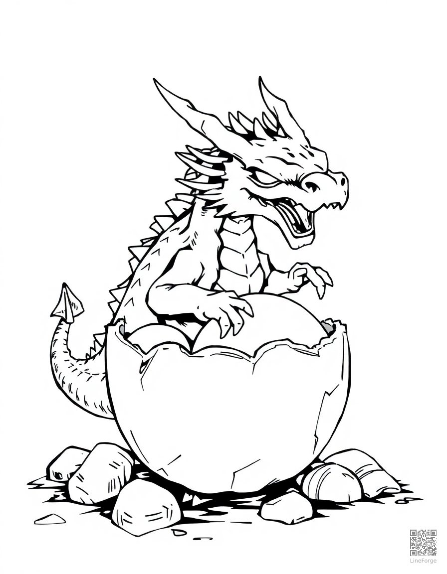 dragon hatching from a crystal egg coloring page Manga style - free printable