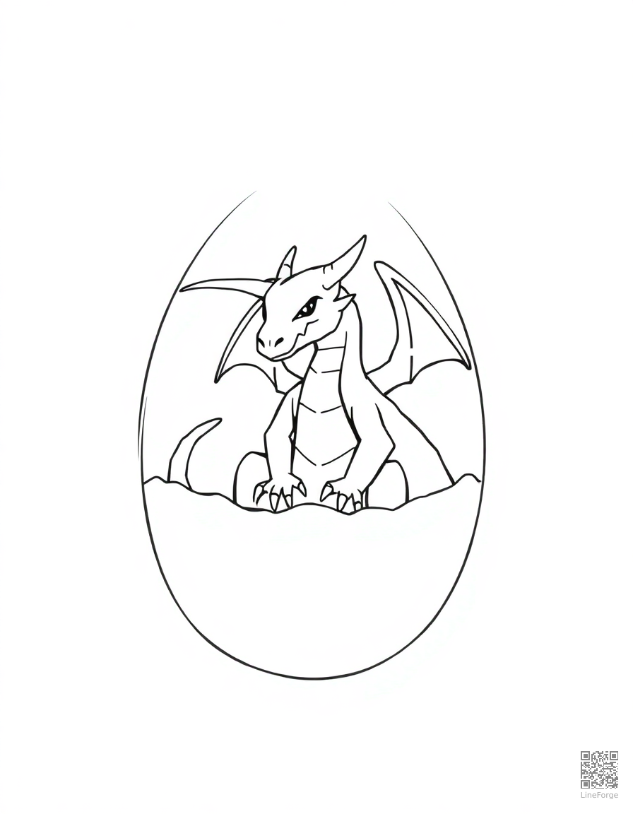 dragon hatching from a crystal egg coloring page Minimal style - free printable